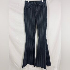 Rock and Roll Denim Black Striped High Rise Bell Bottom Jeans